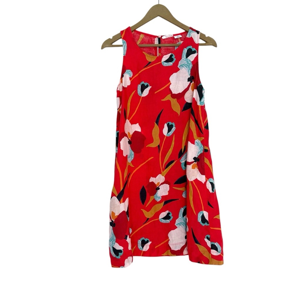 Sigrid Olsen Red Floral Linen Mini Dress Size Small Colorful Travel Resortwear